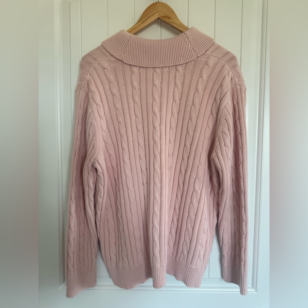 Chaps Pink Cable Knit Shawl Collar Sweater Button Accent Pullover Cozy 2X - Picture 4 of 8